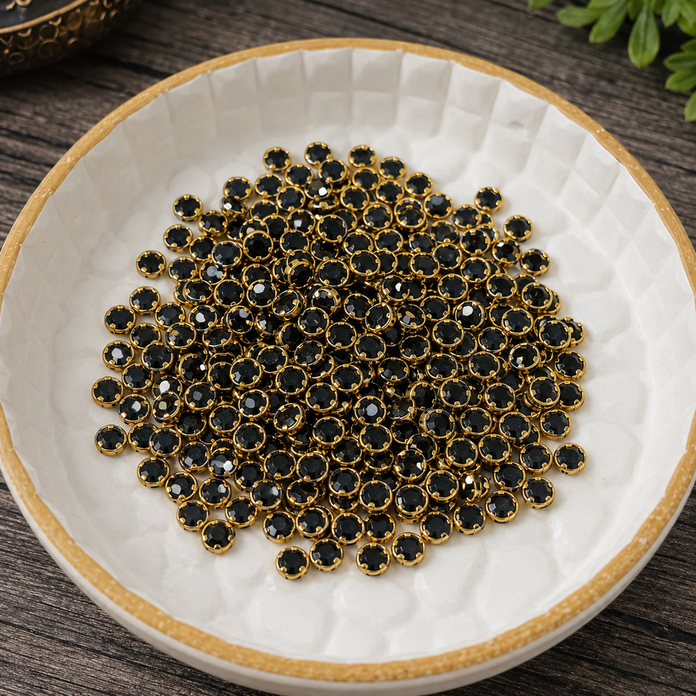 Black colored round kundan