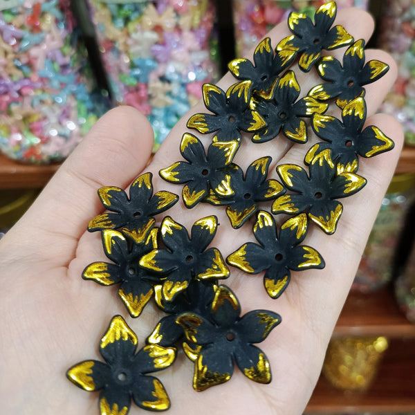 Matte acrylic flower beads with gold borders